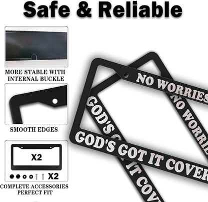 License Plate Frames Black and White License Plate Frame No Worries, God’s Got - Image 4
