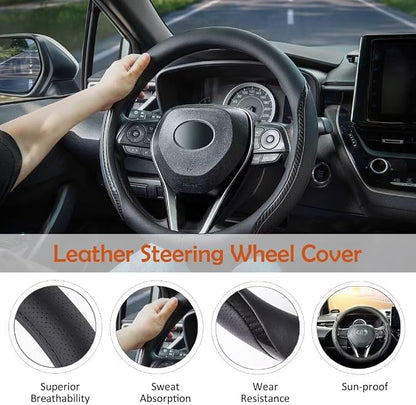 Steering Wheel Cover Black, Carbon Fiber Car Steering Wheel Covers - Image 4