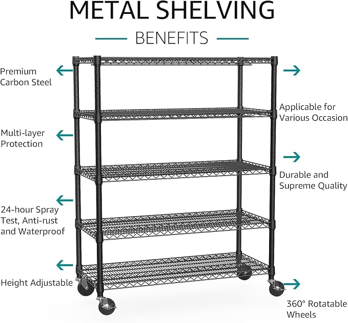 IZEUK Garage Shelving Wide Storage Shelves 5 Tier Metal Shelves Heavy Duty - Image 4