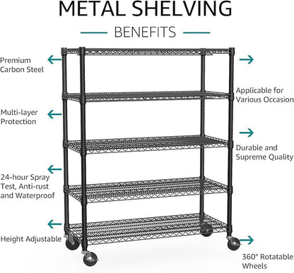 IZEUK Garage Shelving Wide Storage Shelves 5 Tier Metal Shelves Heavy Duty - Image 4