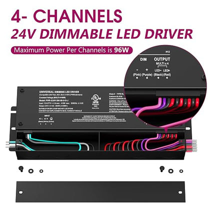 EMITEVER 384W Dimmable LED Driver, 24V 5-in-1 Dimmable Power Supply, 4-Channels - Image 2