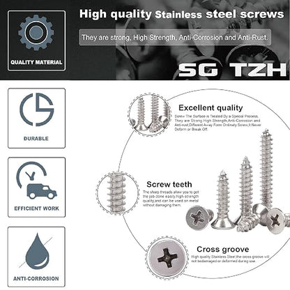 #14 x 1-1/4" Wood Screw 100Pcs 18-8 Stainless Steel Screws Flat Head Phillips - Image 4