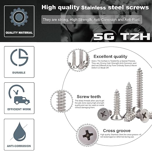 #14 x 3-1/4" Wood Screw 100Pcs 18-8 Stainless Steel Screws Flat Head Phillips - Image 4