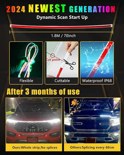 YM E-Bright Car Led Lights Exterior RGB Hood Light Strip Waterproof Multicolor - Image 3