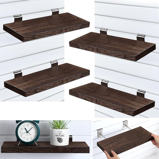 4 Pack Wooden Slatwall Shelf, 16.1" D x 6.7" W x 1.1" H Slatwall Shelves by Landical