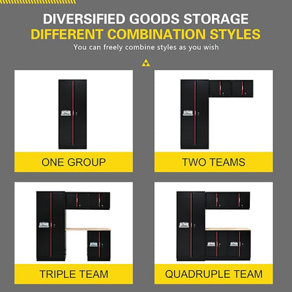 Garage Storage Cabinets System, 6-Pcs Workshop Cabinet Set in Black and Red - Image 9