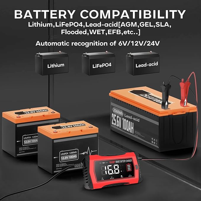 16-Amp Battery Charger, 6V/12V/24V Smart Car Battery Charger, Automotive - Image 2