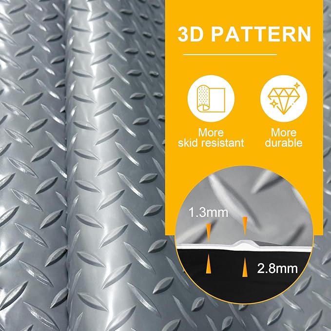 4x6 FT Garage Floor Mat, 2 Rolls 2.8mm Thickened Flooring Roll 48 sqft Diamond - Image 3