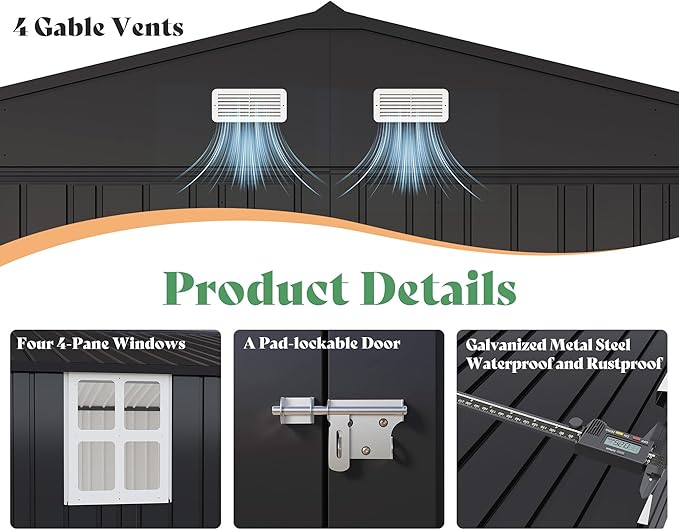 AMERLIFE 13.2x21x8.4 FT Outdoor Metal Garage Shed, Extra Large Storage Shed - Image 6