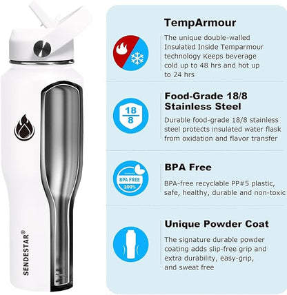 SENDESTAR 32oz Water Bottle Wide Mouth Stainless Steel Vacuum Insulated Double - Image 2