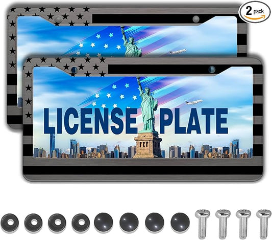 License Plate Frames Metal License Plate Frame American Flag Stainless Steel by Unknown
