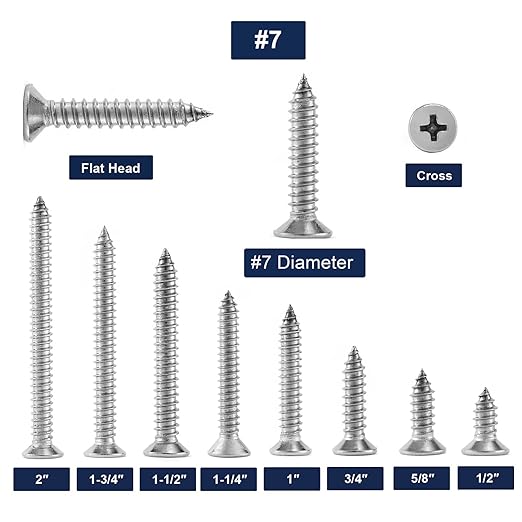 #7 x 2" Wood Screw 100Pcs 18-8 Stainless Steel Screws Flat Head Phillips Fast - Image 3