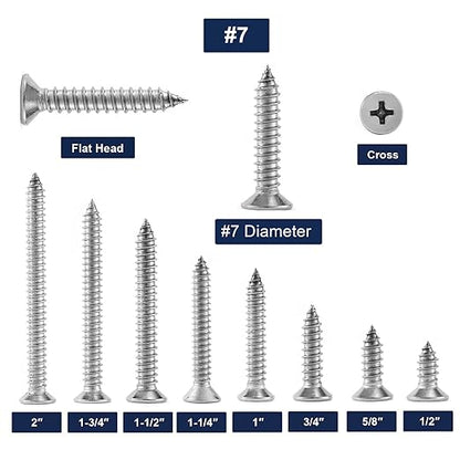 #7 x 2" Wood Screw 100Pcs 18-8 Stainless Steel Screws Flat Head Phillips Fast - Image 3