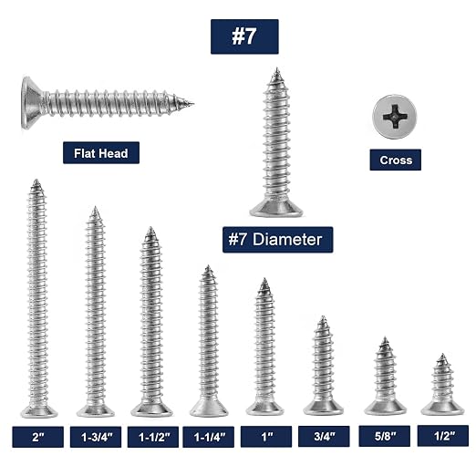 #7 x 1-1/4" Wood Screw 100Pcs 18-8 Stainless Steel Screws Flat Head Phillips - Image 3