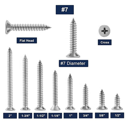 #7 x 1-1/4" Wood Screw 100Pcs 18-8 Stainless Steel Screws Flat Head Phillips - Image 3