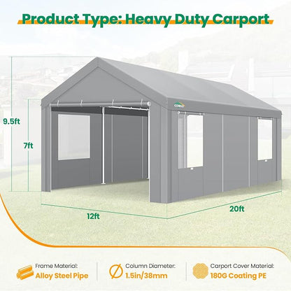 COBIZI Carport Canopy 12x20 Heavy Duty Portable Garage - Image 5