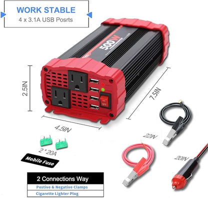 BYGD 500W Power Inverter, Car Charger Adpater DC 12V to AC 110V Car Power - Image 3