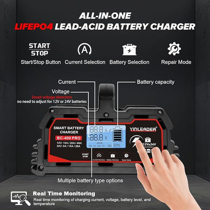 Battery Charger 40A, 12V/24V Lead Acid Smart Battery Charger, 12V LiFePO4 Car - Image 5