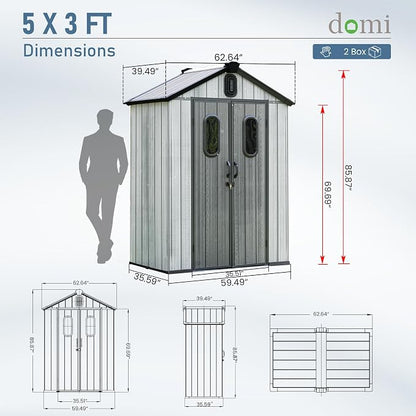 Domi 5x3 FT Outdoor Resin Storage Shed, All-Weather Double-Wall Storage Building - Image 3