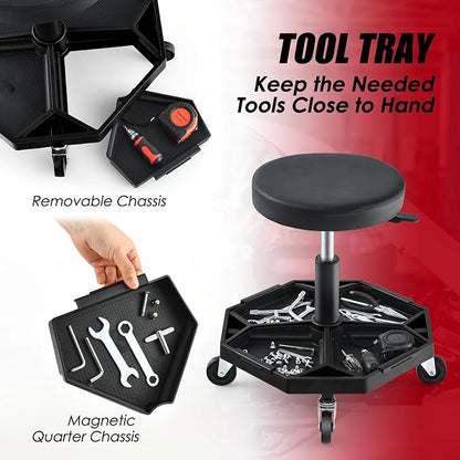 IRONMAX Rolling Mechanic Stool, Adjustable Shop Stool Creeper Seat - Image 4