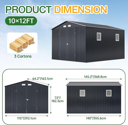 Breezz Outdoor Storage Shed 10 x 12 ft. Utility Tool Shed Metal Storage Garden - Image 7