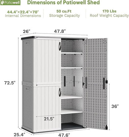 Patiowell 50 cu.ft Plastic Outdoor Storage Shed, Lockable Waterproof Resin - Image 7