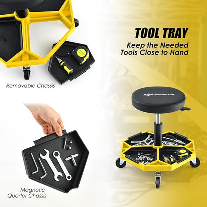 Goplus Mechanic Stool, Rolling Garage Chair - Image 5
