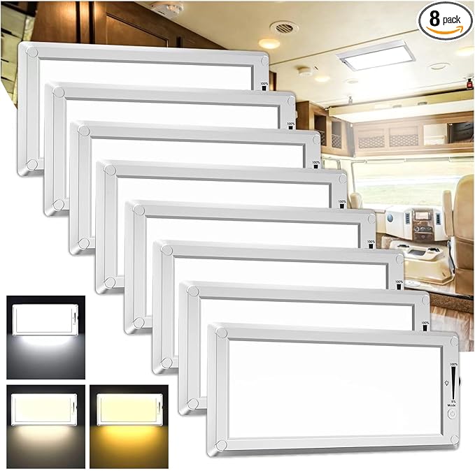 8 Pack RV Lights Interior, 3 Color RV LED Super Bright Fixture, 12V RV Ceiling by SFNN