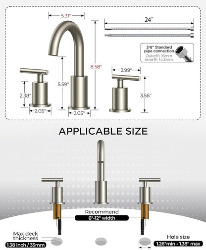 FORIOUS 8 In Widespread Brushed Nickel Bathroom Faucet 3 Hole - Image 8