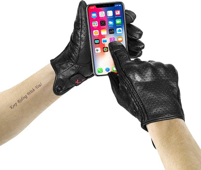 Superbike Full Finger Goat Skin Leather Touch Screen Motorcycle Gloves Men S - Image 4