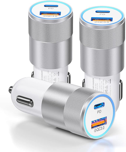 3-Pack Car Charger, Ancekoy 38W Dual Port Fast Charge PD & QC 3.0 Car Adapter by Ancekoy