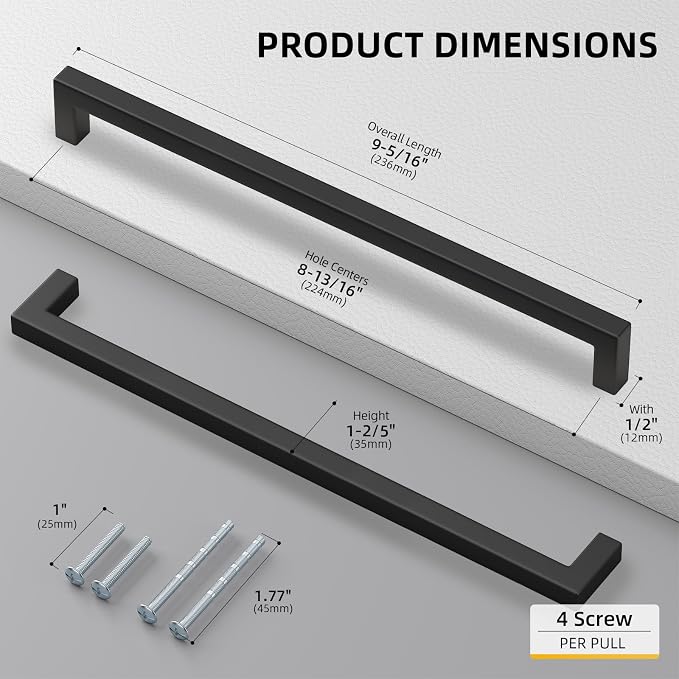 goldenwarm 100 Pack Black Square Bar Cabinet Pull Drawer Handle Stainless Steel - Image 2