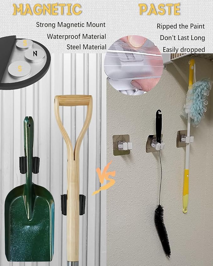 Magnetic Mop Holder, No Drilling Black Steel Magnetic Tool Mount - Image 3