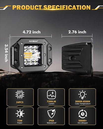 Auxbeam 5 Inch Flush Mount Led Light Pods, Amber Flush Mount Bumper Fog Lights - Image 5