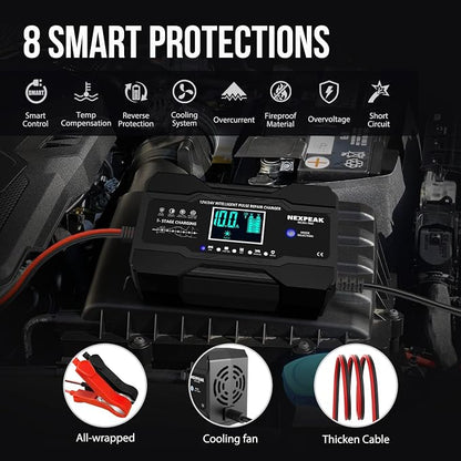 NEXPEAK 10-Amp Car Battery Charger, 12V and 24V Smart Fully Automatic Battery - Image 4