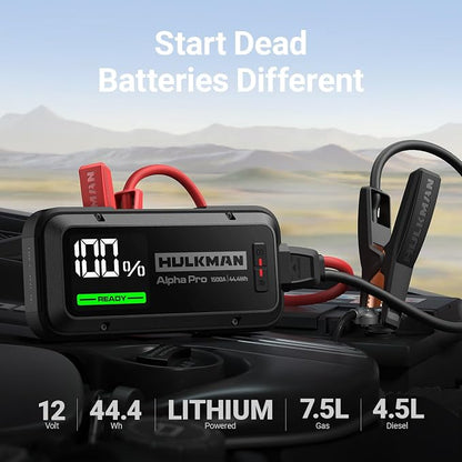 Hulkman Alpha Pro Solid Black, 1500A 44.4Wh Car Jump Starter Portable, - Image 2