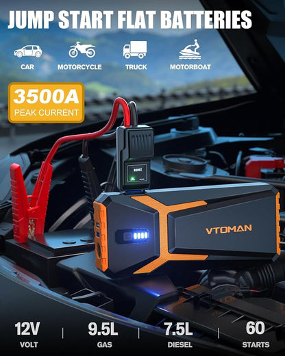 VTOMAN V10 3500A Jump Starter, Portable Car Starter 12V Lithium Jump Box - Image 2