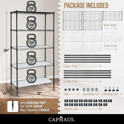 CAPHAUS NSF Adjustable Height Wire Shelving Unit w/Liner, 5-Tier Metal Steel - Image 3