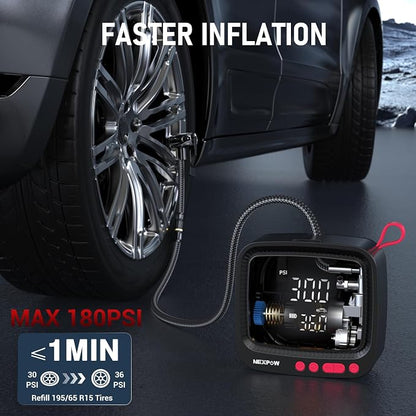 NEXPOW Tire Inflator Portable Air Compressor, 180 PSI Cordless Air Pump - Image 2