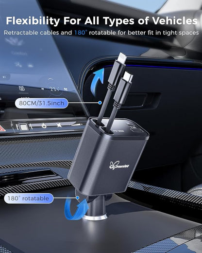 DreamBee Retractable Car Charger, custom-made modelRetractable Cables and 2 USB - Image 6