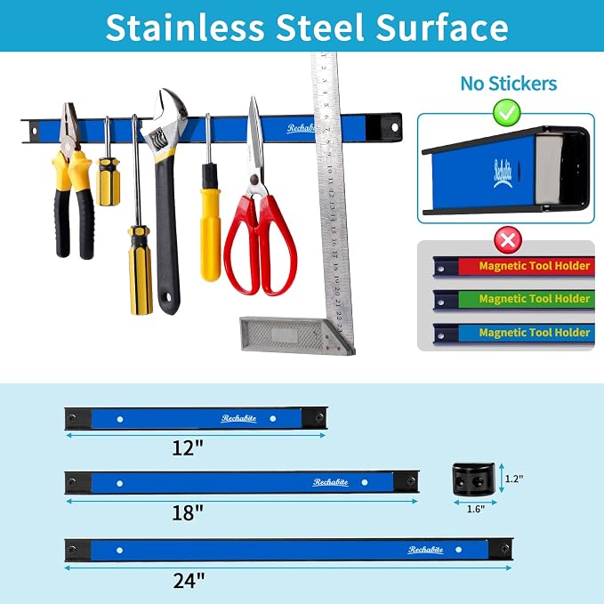4 Pieces 12" Magnetic Tool Holder Strip, Metal Tool Organizer Rack - Image 4