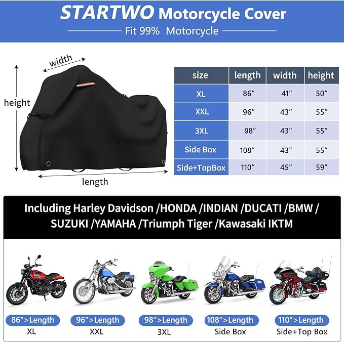 STARTWO Motorcycle Covers Waterproof Outdoor Storage Heavy Duty All Season - Image 8