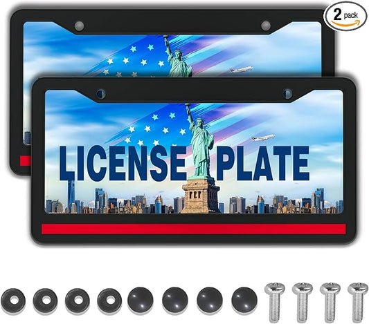 License Plate Cover Black and Red License Plate Frames Firefighter Red Line by Unknown