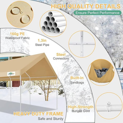 COBIZI 12x20ft Carport Heavy Duty, Portable Car Garage Outdoor Party Tent - Image 3