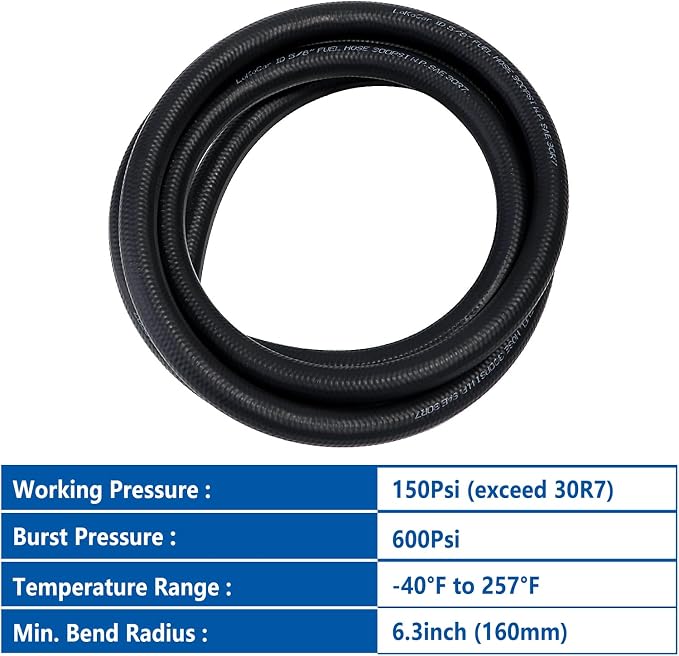 LokoCar Rubber Fuel Hose Line Push Lock 5/8" ID SAE 30R7 NBR 10ft 300PSI Black - Image 6