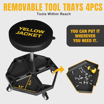 YELLOW JACKET Rolling Garage Seat Adjustable Pneumatic Shop Creeper Seat 300Lbs - Image 2