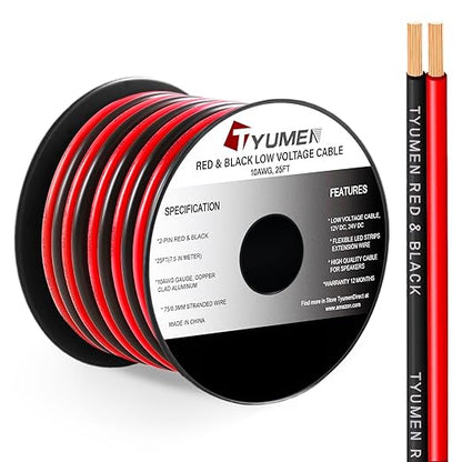 10 Gauge Wire 25FT, 10AWG Red Black Electrical Wire LED Strips Extension Cord by Tyumen