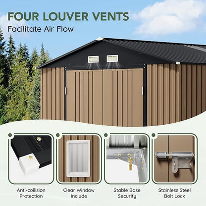 10x12 FT Outdoor Metal Storage Shed, Double Swing Doors, 2 Clear Windows - Image 4