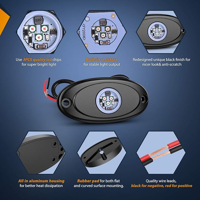 Nilight LED Rock Light 6PCS Underglow Wheel Well Pods Waterproof Exterior - Image 3