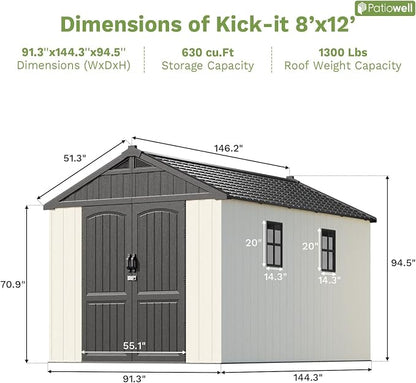 Patiowell 8 x 12 FT Resin Outdoor Storage Shed - Image 5